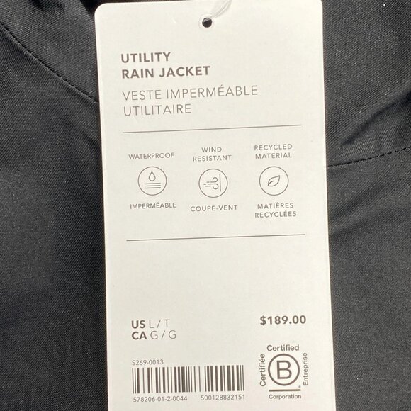 Athleta Women’s Utility Hooded Rain Jacket Size L Tall Black — Waterproof 2-Way - Picture 4 of 11